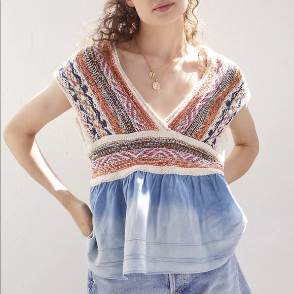 Anthropologie Tops - Anthropologie New Pilcro Embroidered Babydoll Top Large